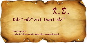 Körözsi Daniló névjegykártya